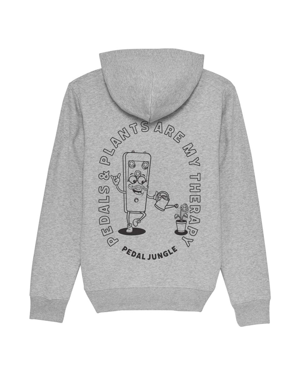 Pedals & Plants Are My Therapy Organic Vegan Hooded Top Grey - Pedal Jungle