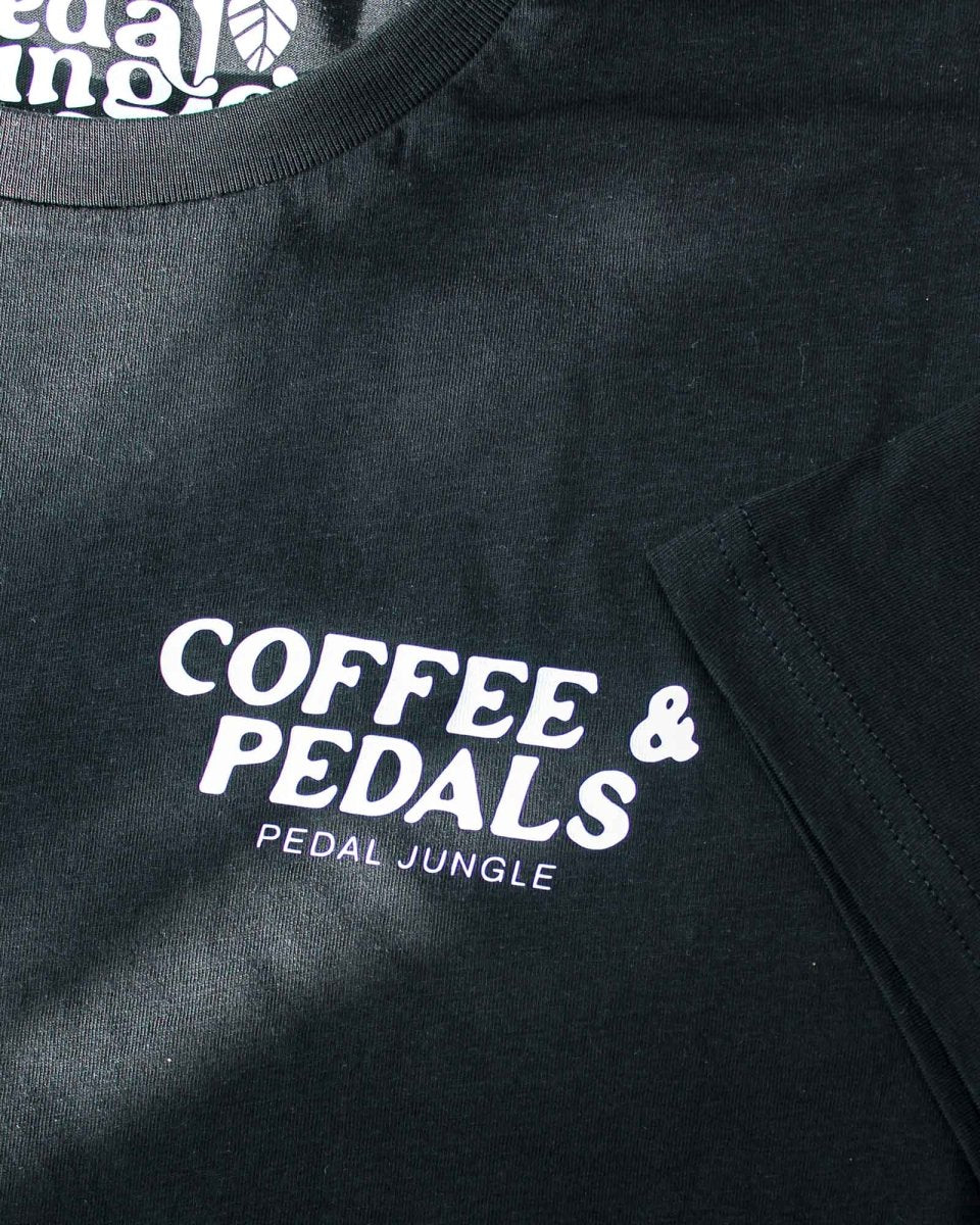 Here For The Coffee & Pedals Organic Vegan T-shirt Black - Pedal Jungle