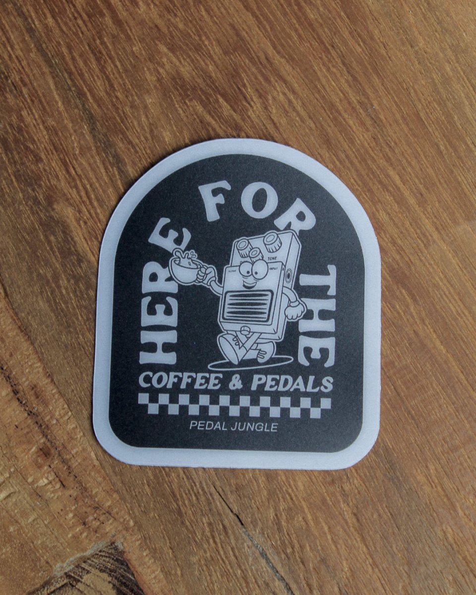 Here For The Coffee & Pedals Premium Vinyl Sticker - Pedal Jungle