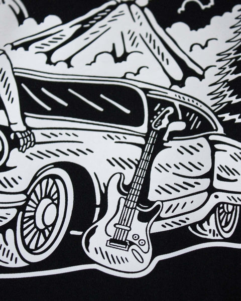 Coffee, Guitar & The Open Road Organic T-shirt Black - Pedal Jungle