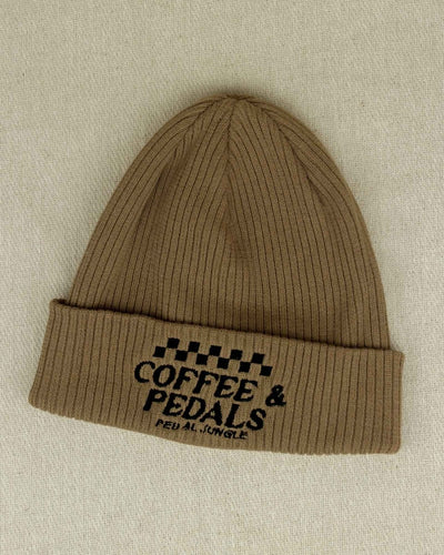 Coffee & Pedals Embroidered Organic Cotton Cuffed Beanie Biscuit - Pedal Jungle