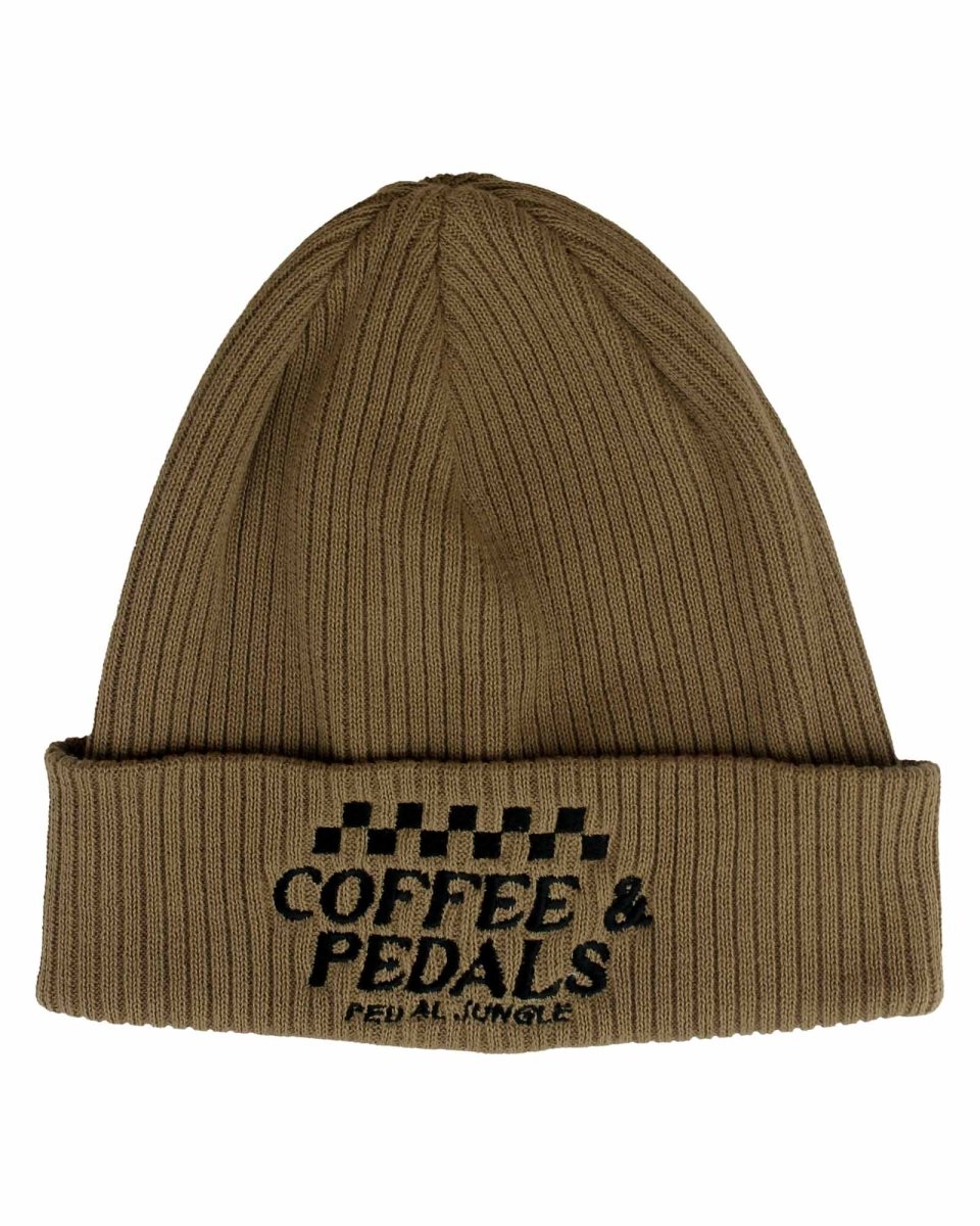 Coffee & Pedals Embroidered Organic Cotton Cuffed Beanie Biscuit - Pedal Jungle