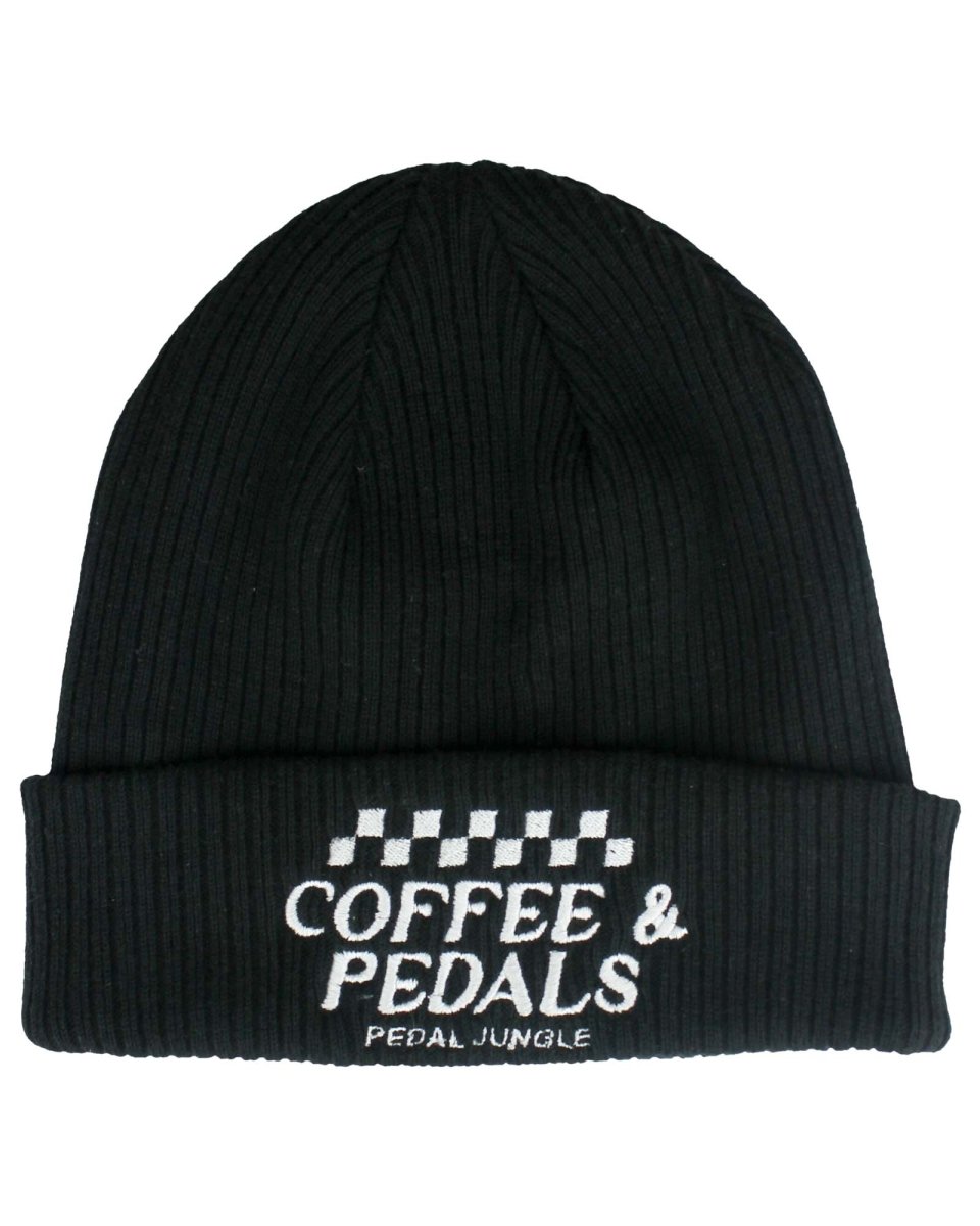 Coffee & Pedals Embroidered Organic Cotton Cuffed Beanie Black - Pedal Jungle