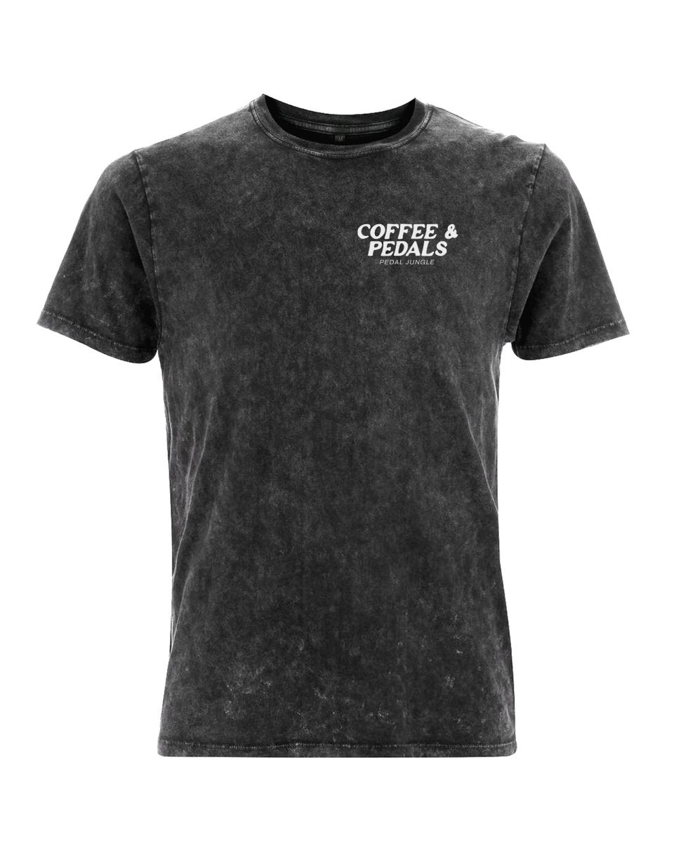 Here For The Coffee & Pedals Organic Vegan T-shirt Acid Black - Pedal Jungle