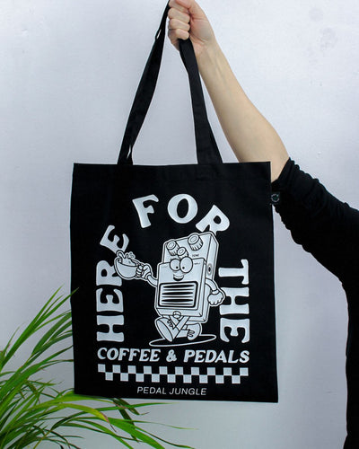 Here For The Coffee & Pedals Premium Organic Tote Bag Black - Pedal Jungle