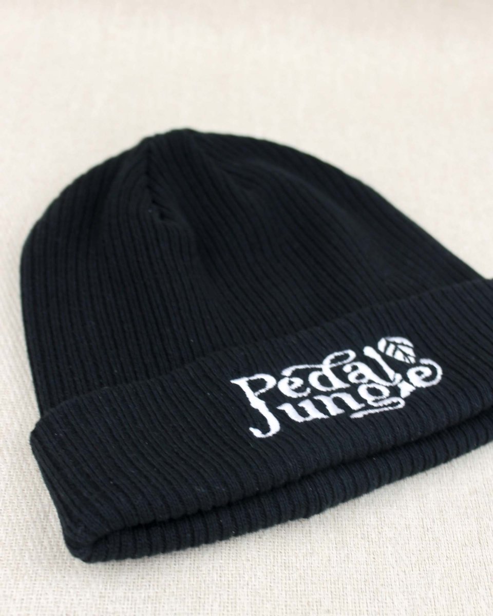 Pedal Jungle Embroidered Logo Organic Cotton Cuffed Beanie Black - Pedal Jungle