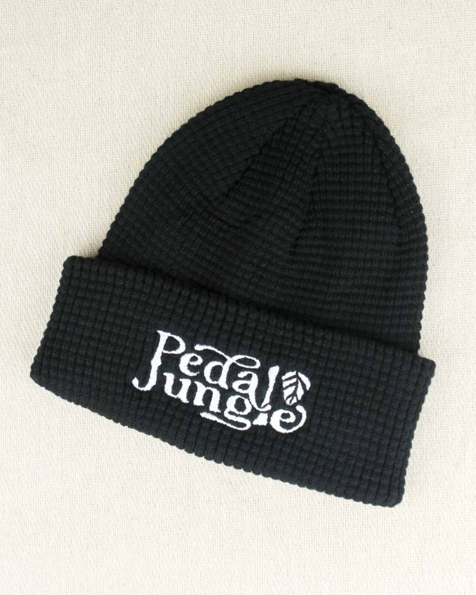 Pedal Jungle Embroidered Logo Organic Cotton Waffle Beanie Black - Pedal Jungle