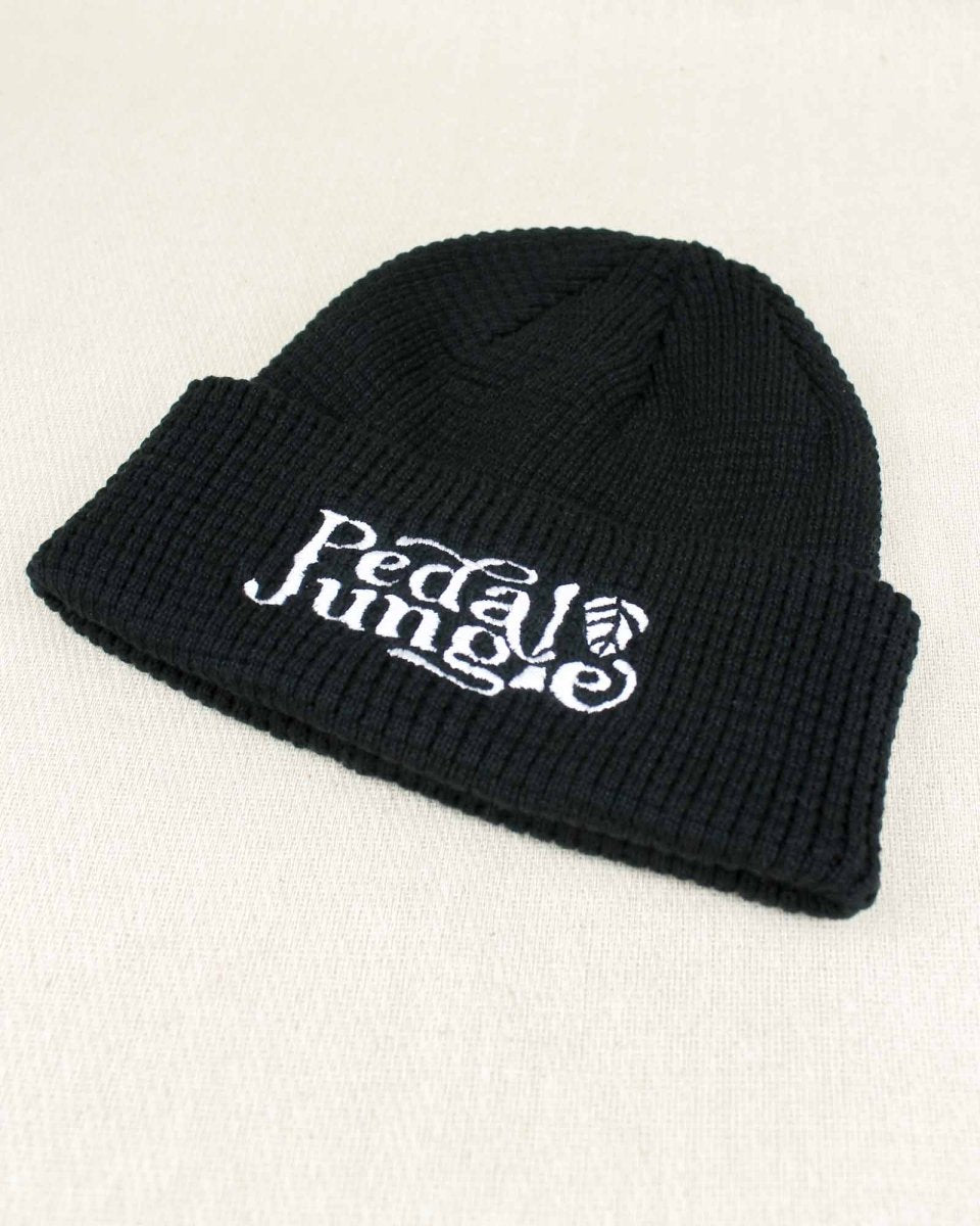 Pedal Jungle Embroidered Logo Organic Cotton Waffle Beanie Black - Pedal Jungle