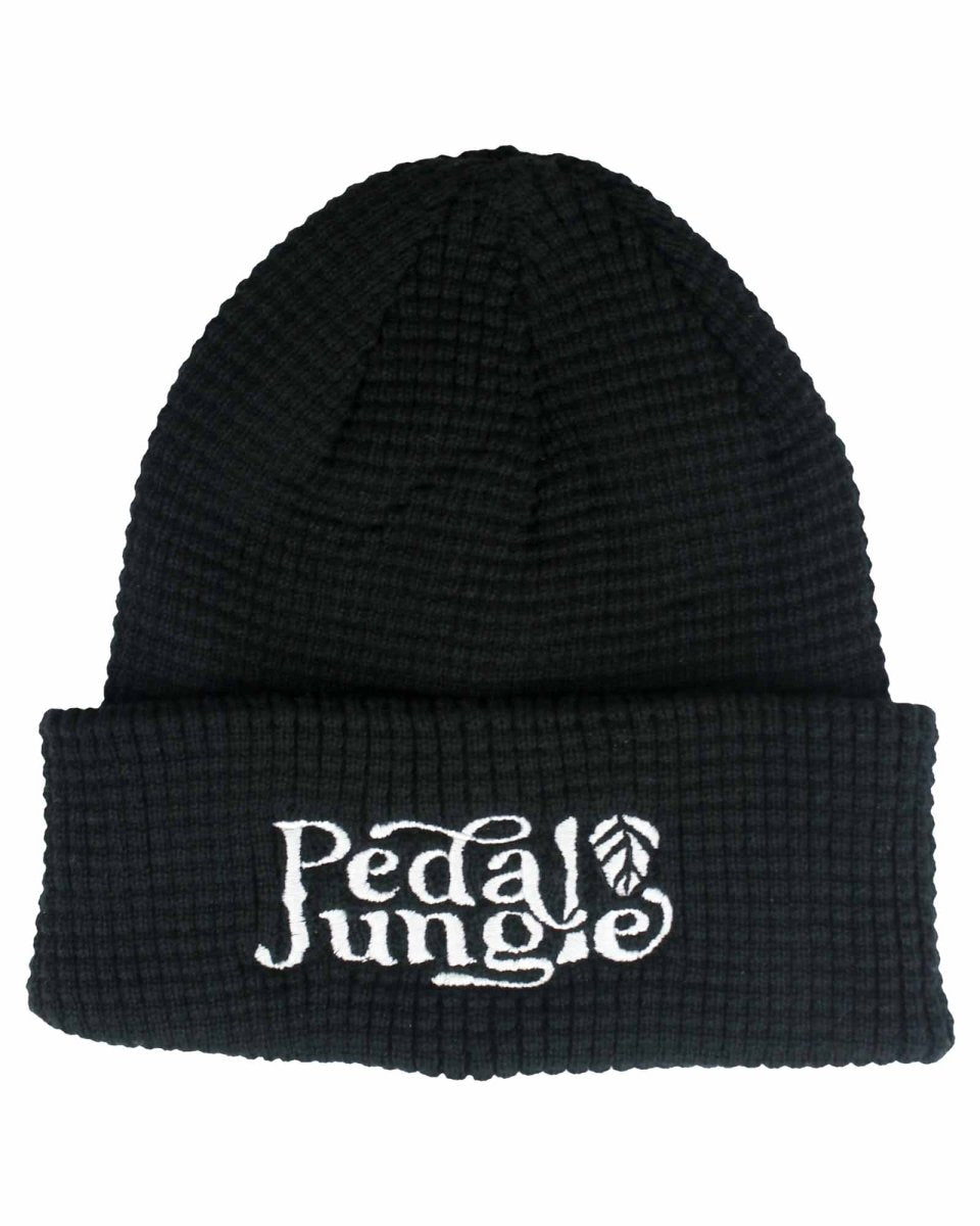 Pedal Jungle Embroidered Logo Organic Cotton Waffle Beanie Black - Pedal Jungle