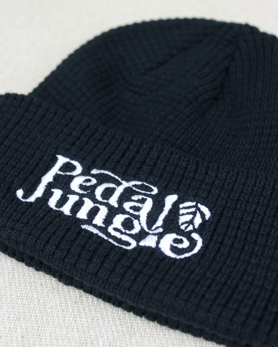 Pedal Jungle Embroidered Logo Organic Cotton Waffle Beanie Black - Pedal Jungle