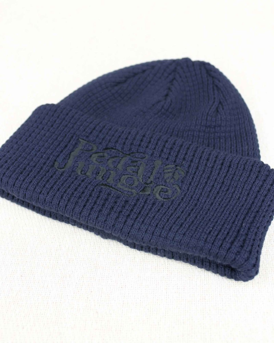 Pedal Jungle Embroidered Logo Organic Cotton Waffle Beanie Navy - Pedal Jungle