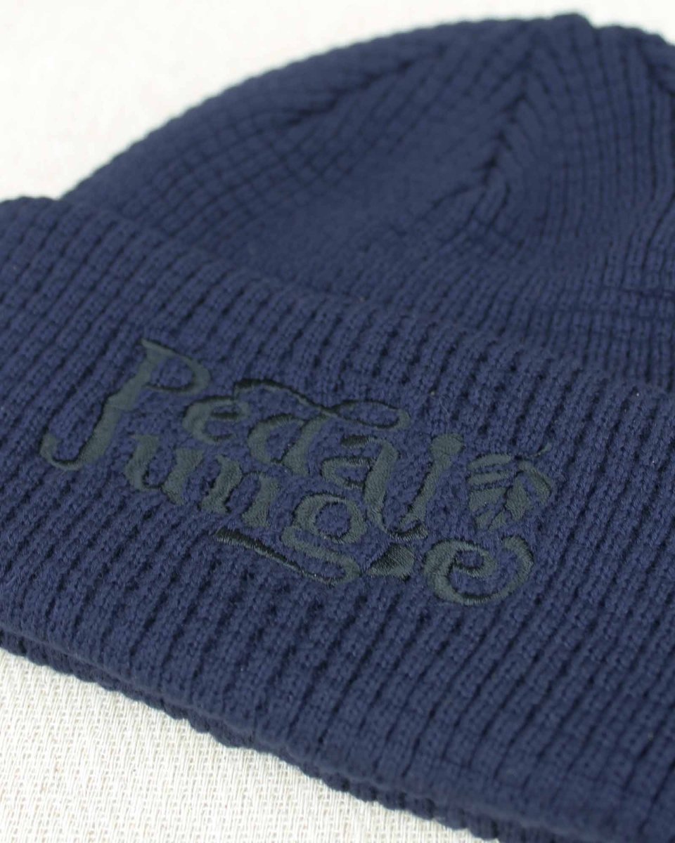 Pedal Jungle Embroidered Logo Organic Cotton Waffle Beanie Navy - Pedal Jungle