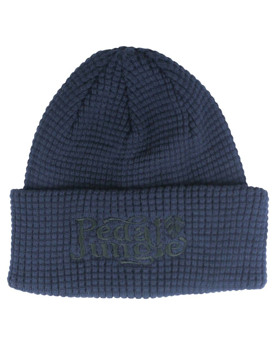 Pedal Jungle Embroidered Logo Organic Cotton Waffle Beanie Navy - Pedal Jungle