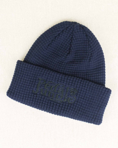 Pedal Jungle Embroidered Logo Organic Cotton Waffle Beanie Navy - Pedal Jungle