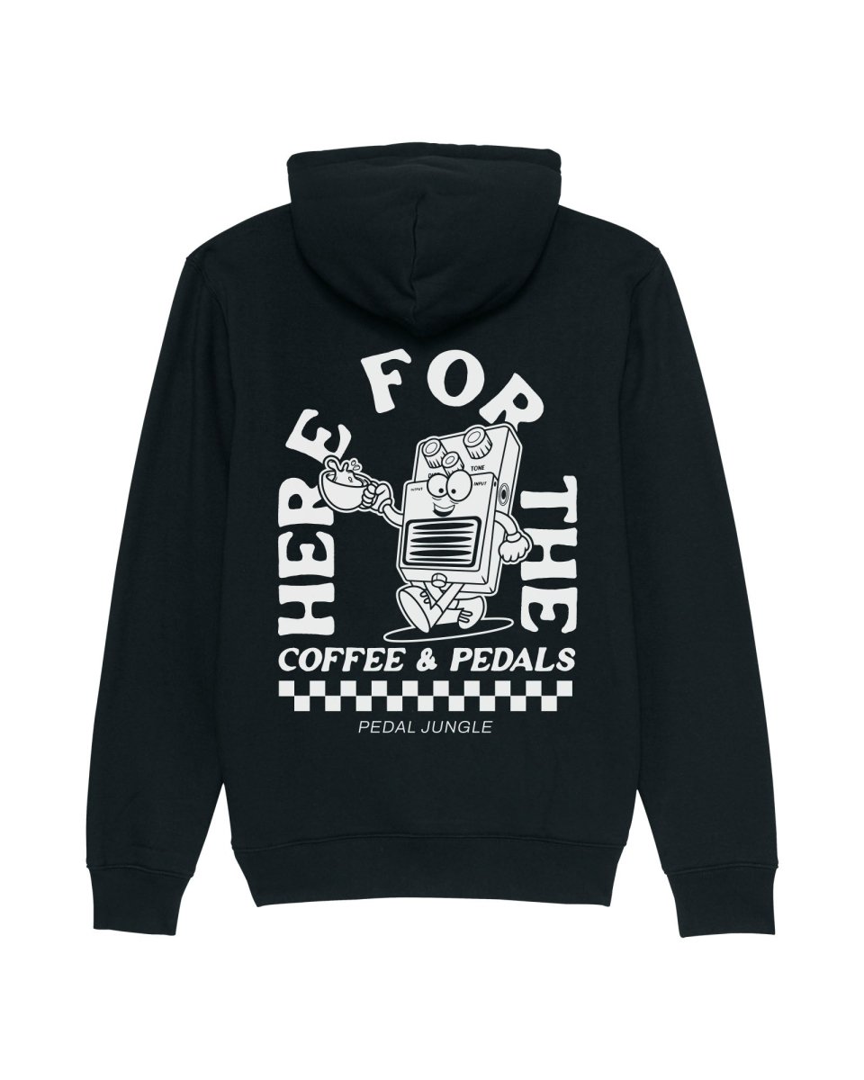 Here For The Coffee &amp; Pedals Organic Vegan Hooded Top Black - Pedal Jungle