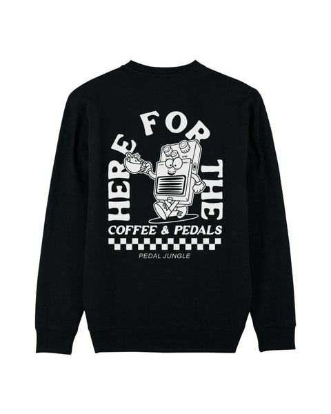 Here For The Coffee & Pedals Organic Vegan Sweatshirt Black - Pedal Jungle