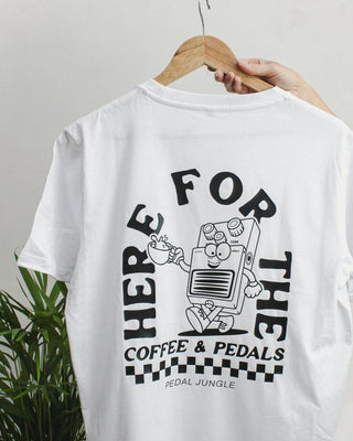 Here For The Coffee & Pedals Organic Vegan T-shirt - Pedal Jungle