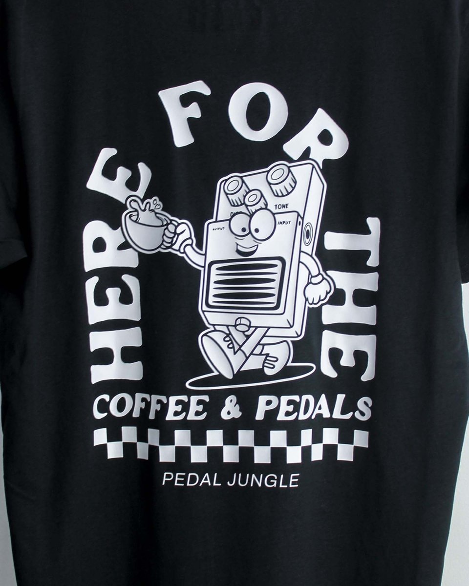 Here For The Coffee & Pedals Organic Vegan T-shirt Black - Pedal Jungle