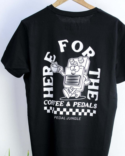 Here For The Coffee & Pedals Organic Vegan T-shirt Black - Pedal Jungle