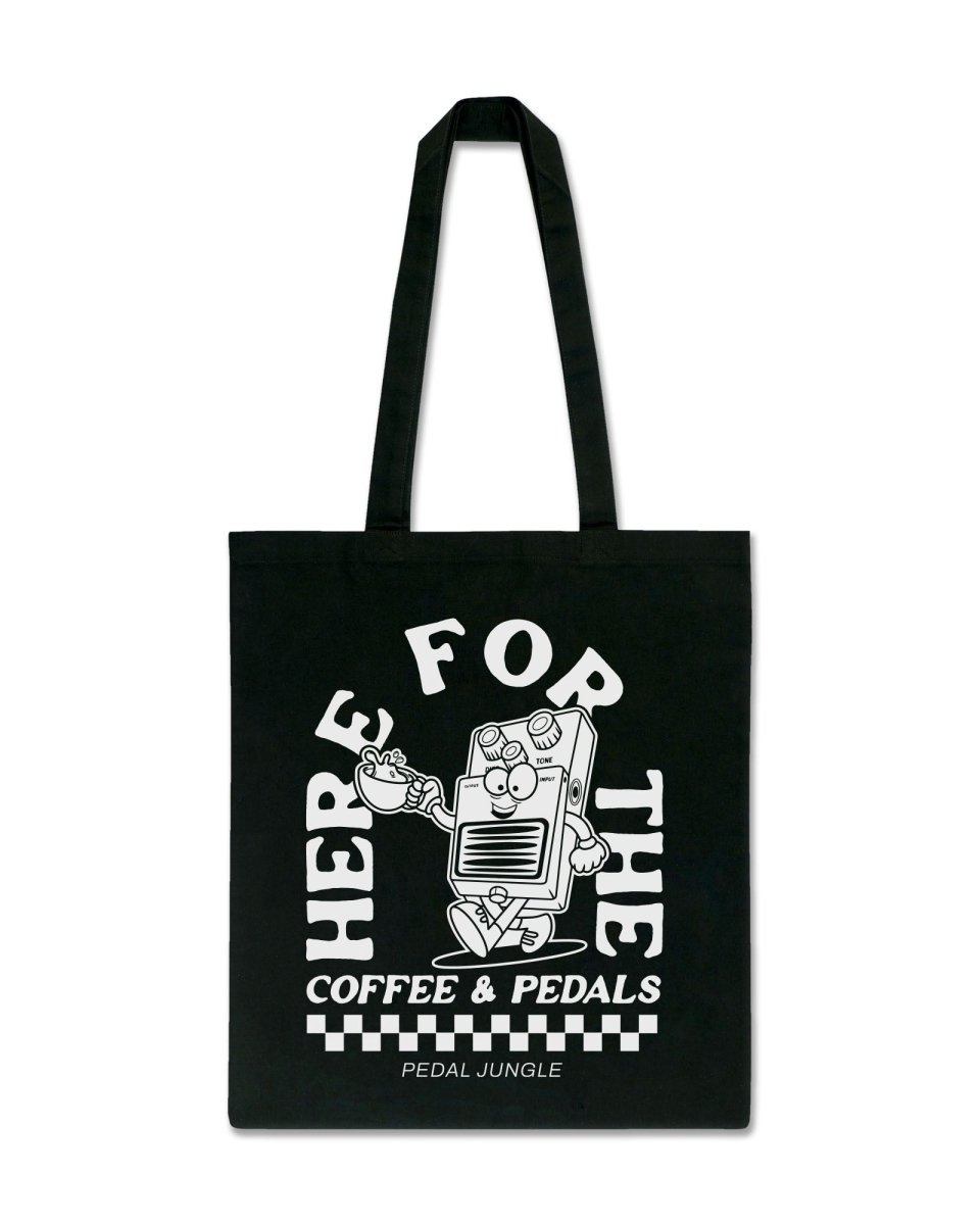 Here For The Coffee &amp; Pedals Premium Organic Tote Bag Black - Pedal Jungle