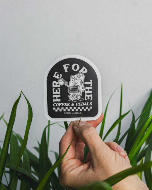 Here For The Coffee & Pedals Premium Vinyl Sticker - Pedal Jungle